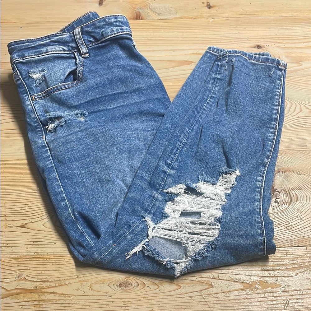 American Eagle Outfitters Blue Distressed Ankle Jeans